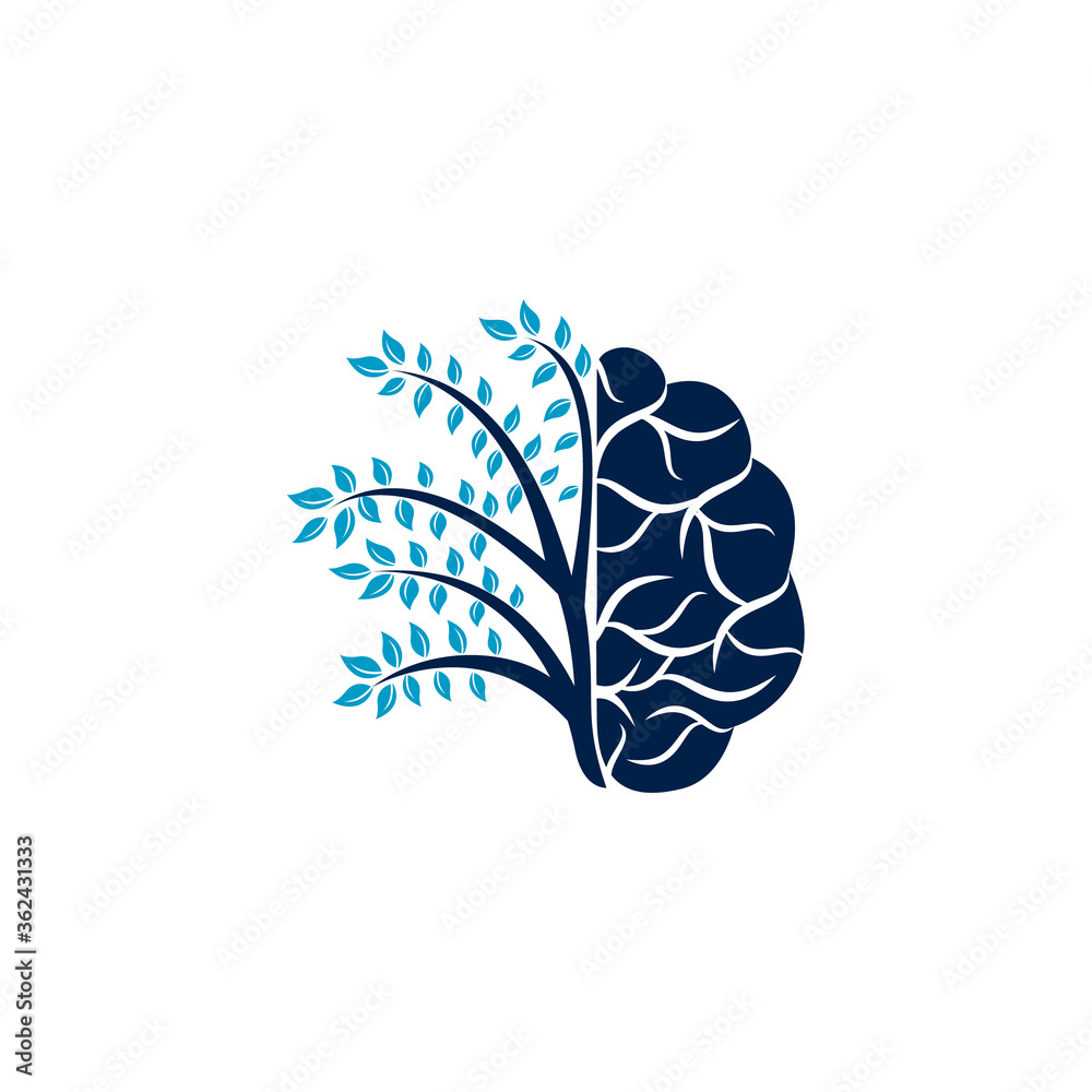 Modern brain tree logo design. Think green label. Modern brain tree logo design. Think green label.