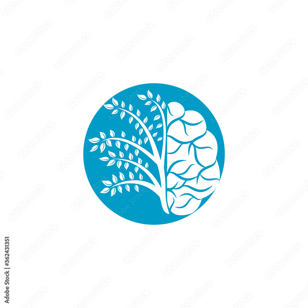 Modern brain tree logo design. Think green label. Modern brain tree logo design. Think green label.