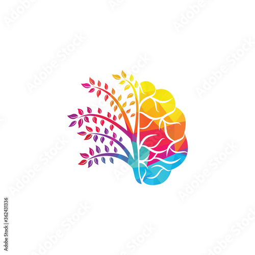 Modern brain tree logo design. Think green label. 