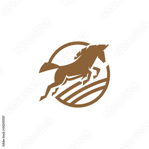 Elegant Horse logo  with Round frame for a company, vector illustration.