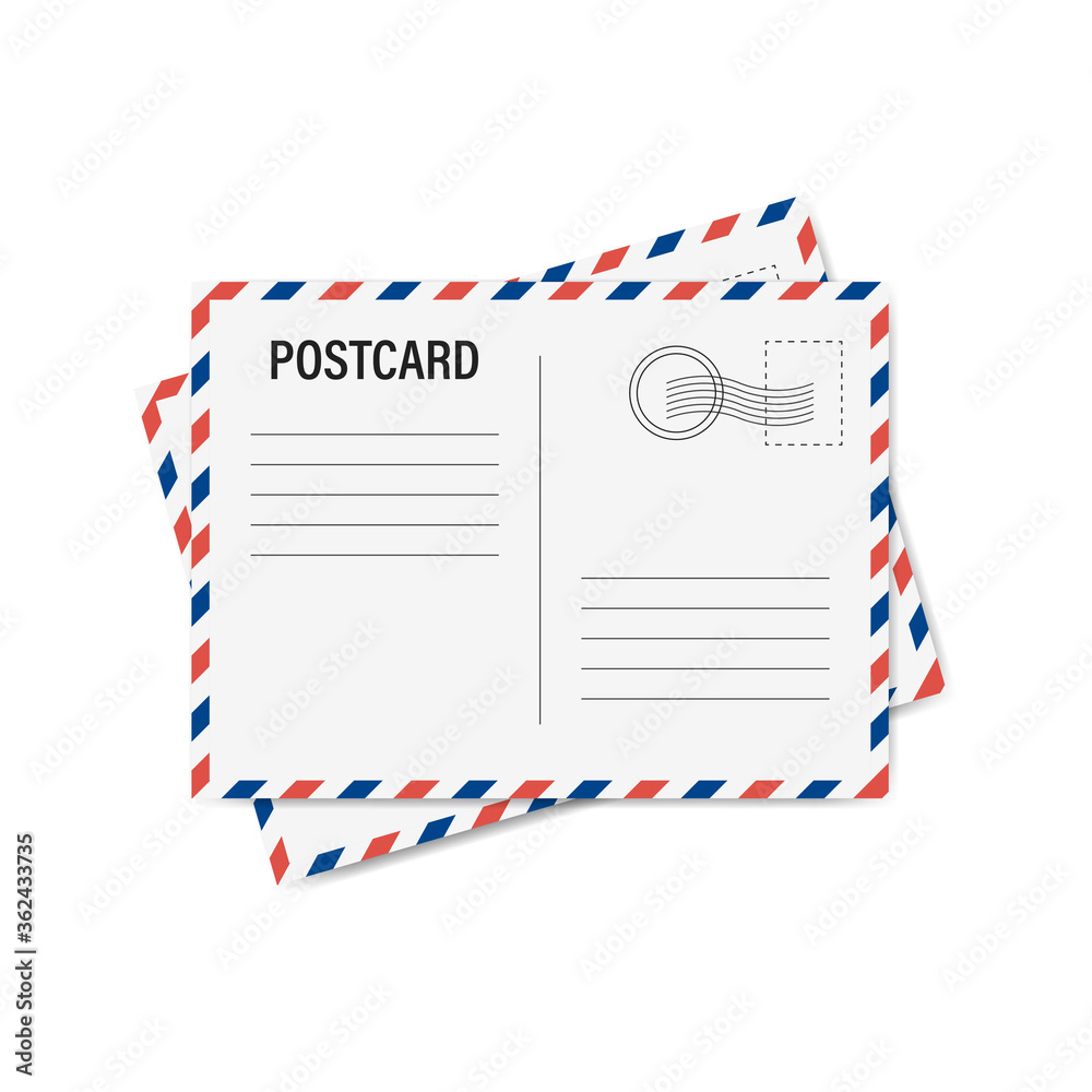 Postcard white paper blank mockup. Vector isolated illustration. Postcard mockup template. Stock vector. Postcard white paper blank mockup. Vector isolated illustration. Postcard mockup template. Stock vector.