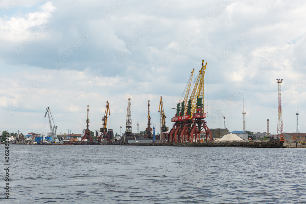 Kaliningrad-Russia-June 25, 2020: Port cranes in the port of Kaliningrad