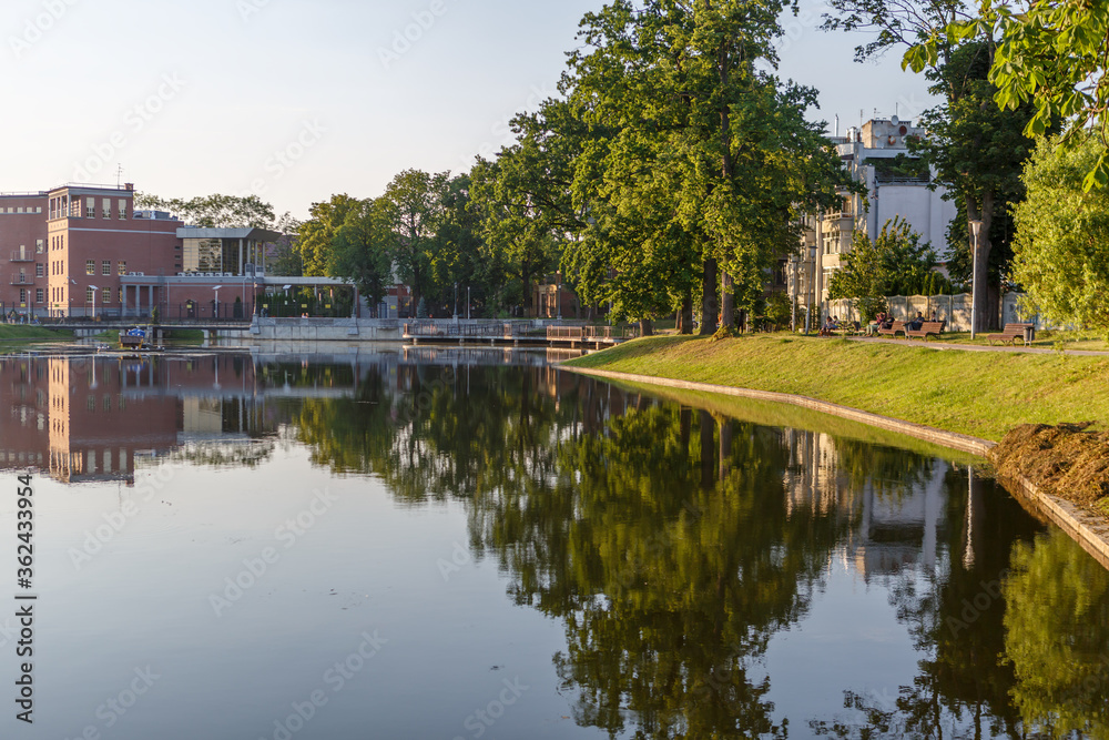 Kaliningrad-Russia-June 25, 2020: Float Pond in the Amalienau district of Kaliningrad