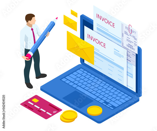 Isometric pay bills online concept. Modern technology and online transaction. Online Card Payment. Money transfer