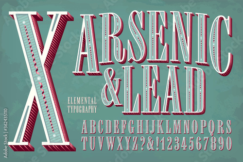 An Elegant and Ornate Condensed Alphabet with an Antique Victorian Look; This Font Has an Old-world Vintage Quality and Color Palette