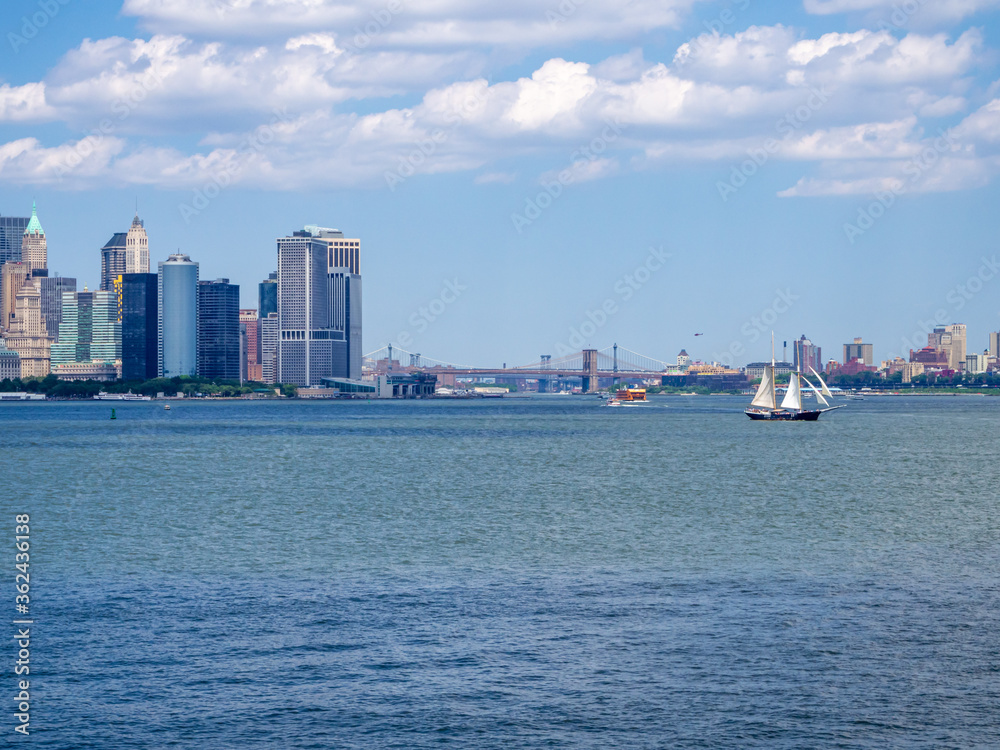 view of Lower Manhattan and Brooklyn, New York USA