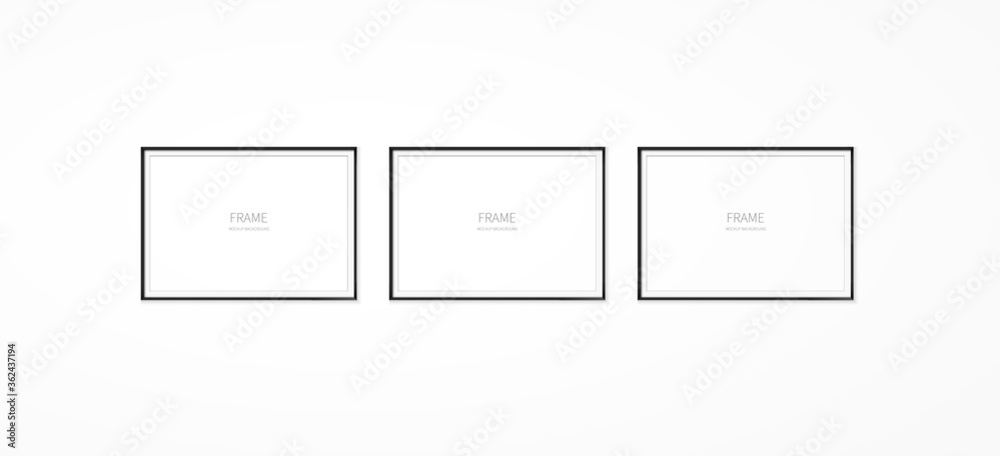 black realistic square empty picture frame on transparent background.