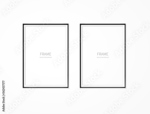 black realistic square empty picture frame on transparent background.