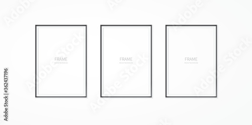 black realistic square empty picture frame on transparent background.