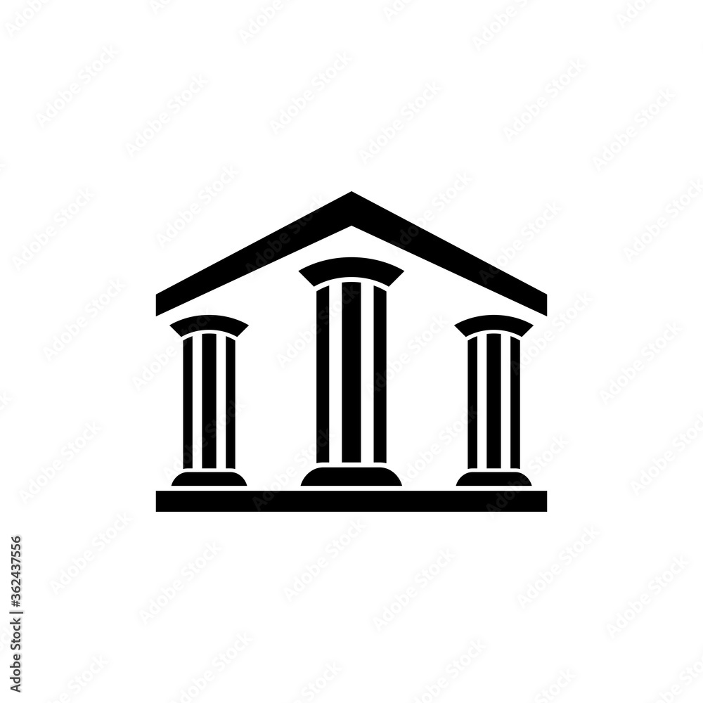 Three pillar flat logo template, white and black logo element, law justice logo icon, building construction architecture logo Three pillar flat logo template, white and black logo element, law justice logo icon, building construction architecture logo
