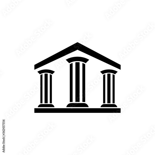 Three pillar flat logo template, white and black logo element, law justice logo icon, building construction architecture logo