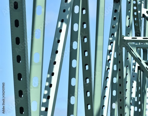 Green metal bridge structures.
