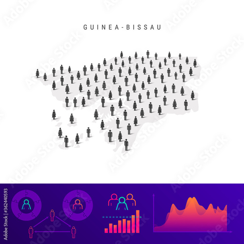 Guinea-Bissau people map. Detailed vector silhouette. Mixed crowd of men and women. Population infographic elements