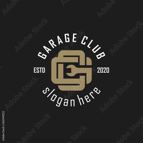 letter G and C logo, Garage club badge, label. Car repair logo. Vector vintage hipster logotype. Auto service. For signage, prints and stamps.