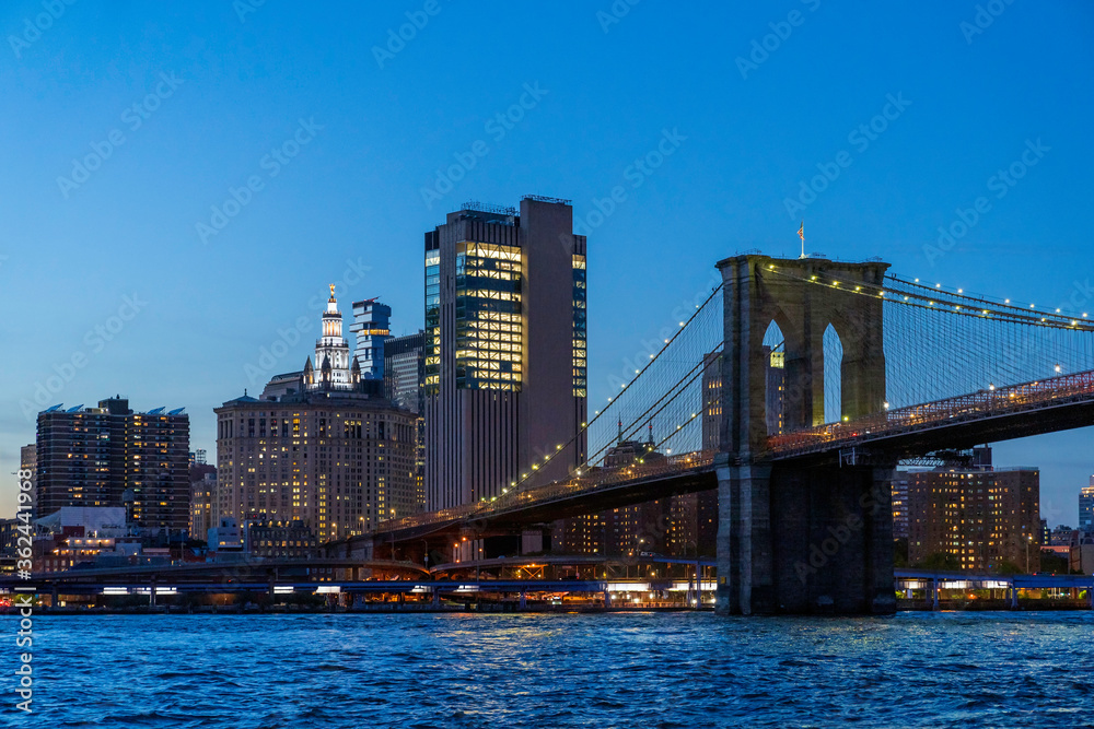 Brooklyn Bridge in New York City at evening