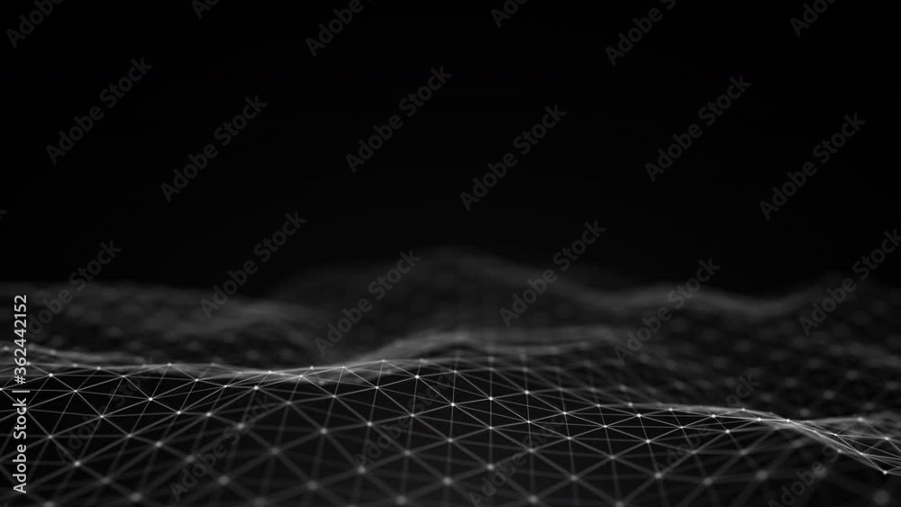 Flowing smooth Plexus fractal waves background. Grid, mesh of dots and lines. Big data connection. Seamless loop animation