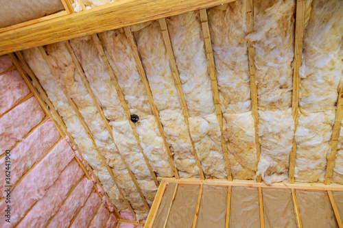 Thermal insulation layer under the roof attic with unfinished dwelling house