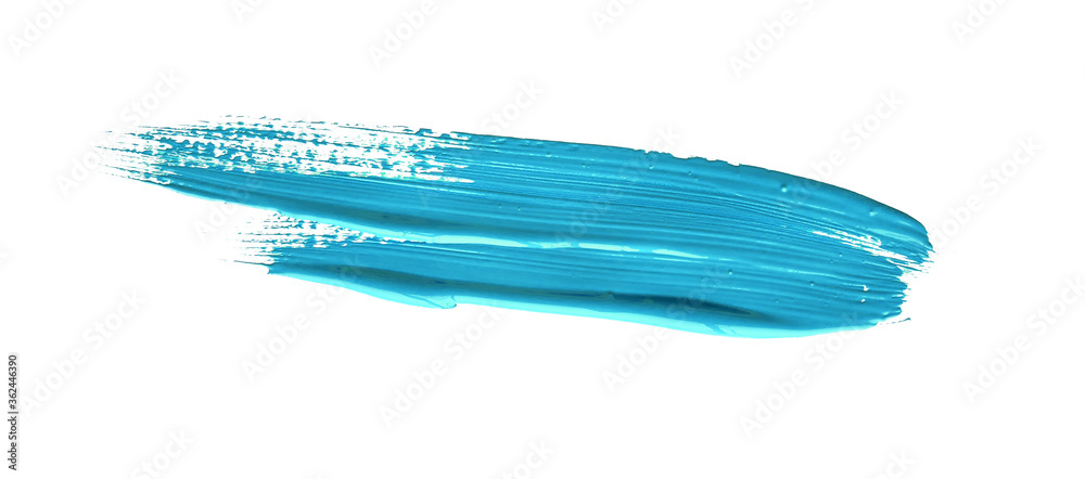 Obraz premium Turquoise blue brush stroke paiting over isolated background, canvas watercolor texture