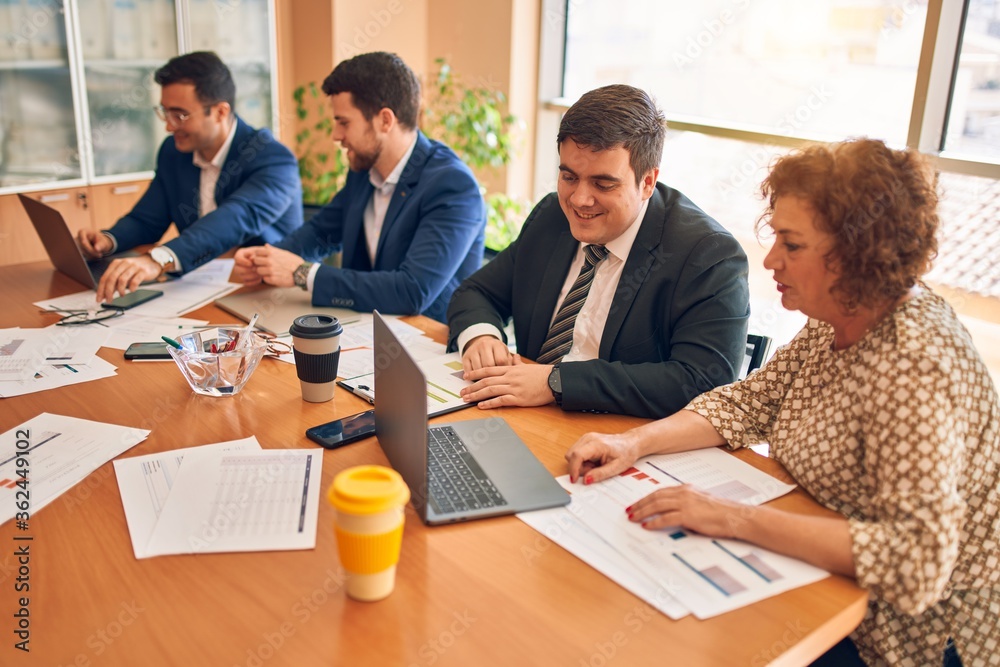 Fototapeta premium Business lawyers workers meeting at law firm office. Professional executive partners working on finance strategry at the workplace