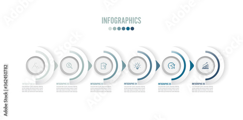 Six paper white overlapping arrows placed in horizontal row. Concept of 8 successive. For content, diagram, flowchart, steps, parts, timeline infographics, workflow layout, chart.