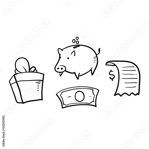 hand drawn doodle element symbol for Earn points for purchase concept, loyalty program, cash back, marketing and promotion, reward gift outline, get bonus, vector line icons