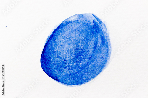 Blue color watercolor drawing round brush or banner in shape on white paper background