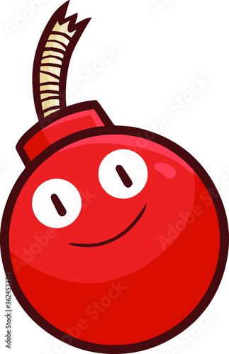 Funny and cute red bomb with fuse smiling