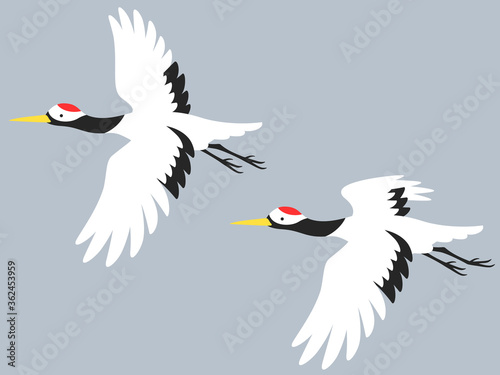 空を飛ぶ鶴のイラスト