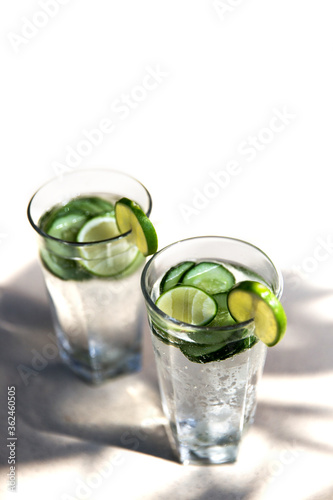 Tradition Summer fresh drink with lime and cucumber.