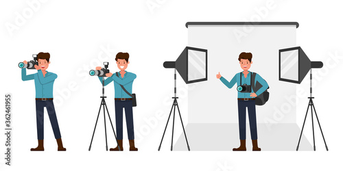 Photographer Man character vector design. Presentation in various action.