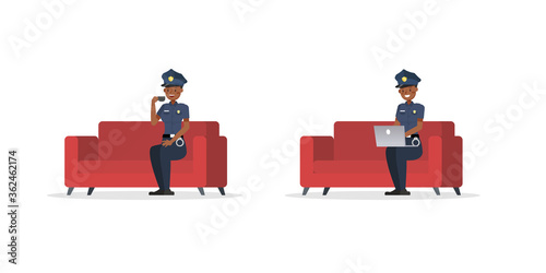 Policewoman working character vector design.