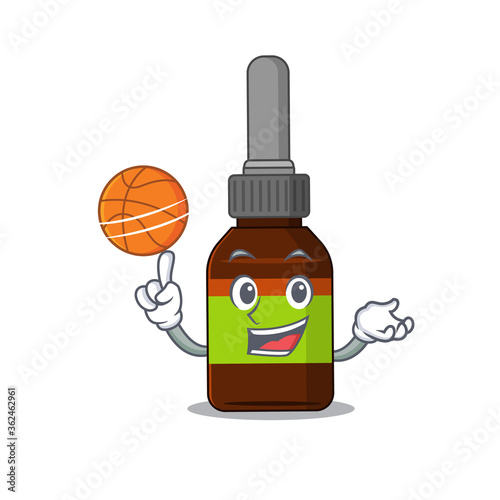 An athletic liquid bottle cartoon mascot design with basketball
