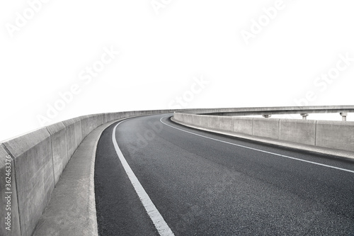 Curvy flyover asphalt road on white background. with clipping path