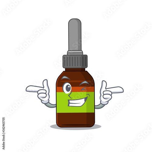 Caricature design concept of liquid bottle with funny wink eye