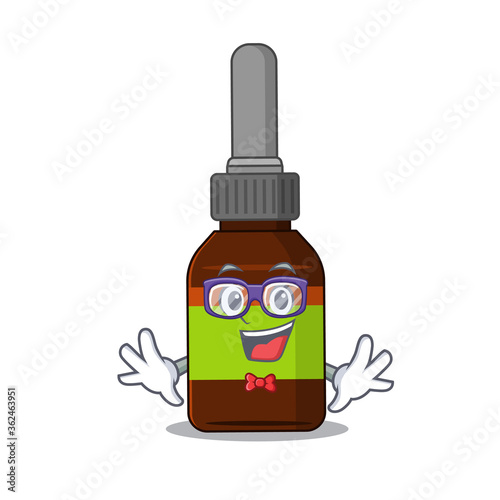 A caricature drawing of nerd liquid bottle wearing weird glasses