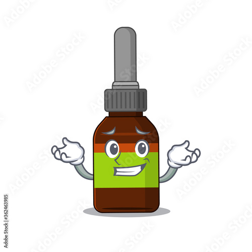 A sweet picture of grinning liquid bottle caricature design style