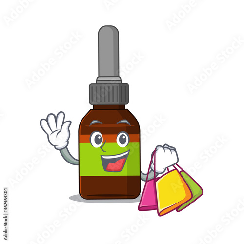 Liquid bottle wealthy cartoon character concept with shopping bags