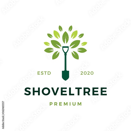 shovel tree sprout garden leaf logo vector icon illustration