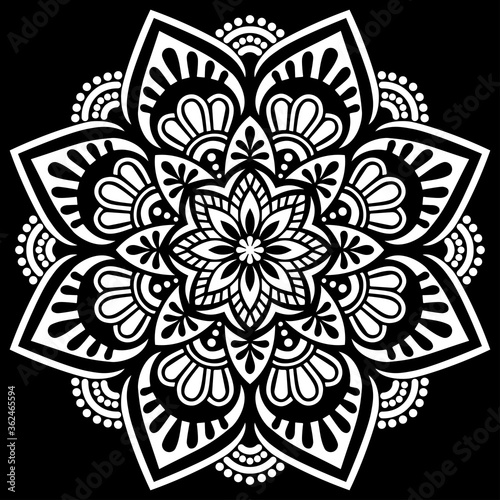 White mandala on black Pattern Stencil Doodles Sketch