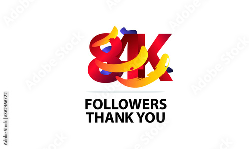 84K,84.000 Followers Thank you logo Sign Ribbon Gold space Red and Blue, Yellow number vector illustration for social media, internet - vector