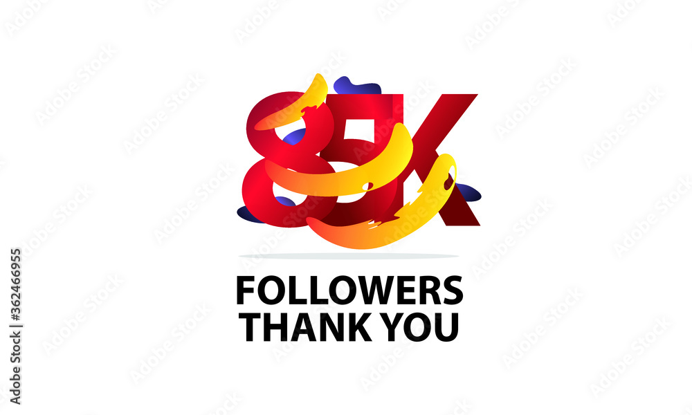 Obraz premium 85K,85.000 Followers Thank you logo Sign Ribbon Gold space Red and Blue, Yellow number vector illustration for social media, internet - vector