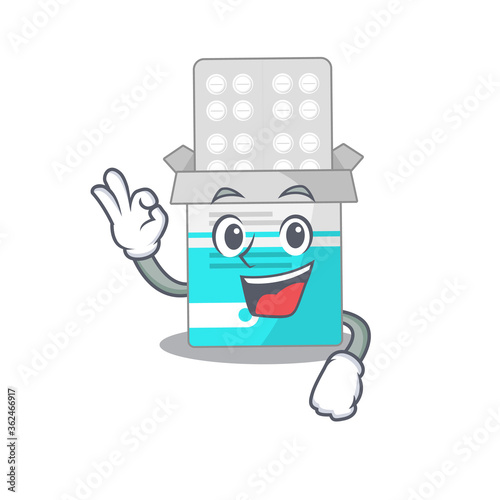 Medical medicine bottle cartoon mascot design with Okay finger poses