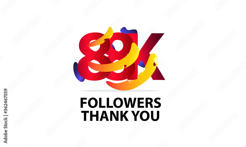 88K,88.000 Followers Thank you logo Sign Ribbon Gold space Red and Blue, Yellow number vector illustration for social media, internet - vector