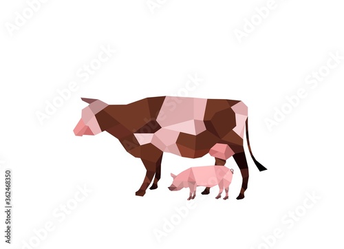 Cow and Pig icon - abstract geometric pig on white background.