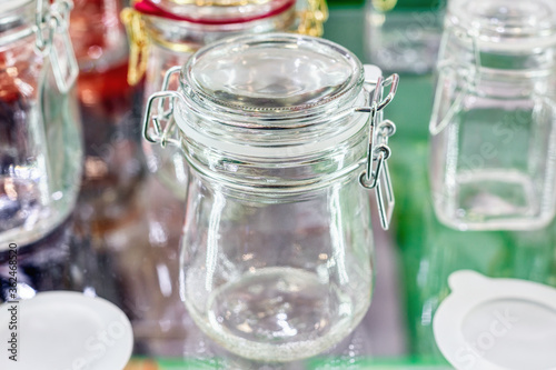Glass jars with glass lockable lids.