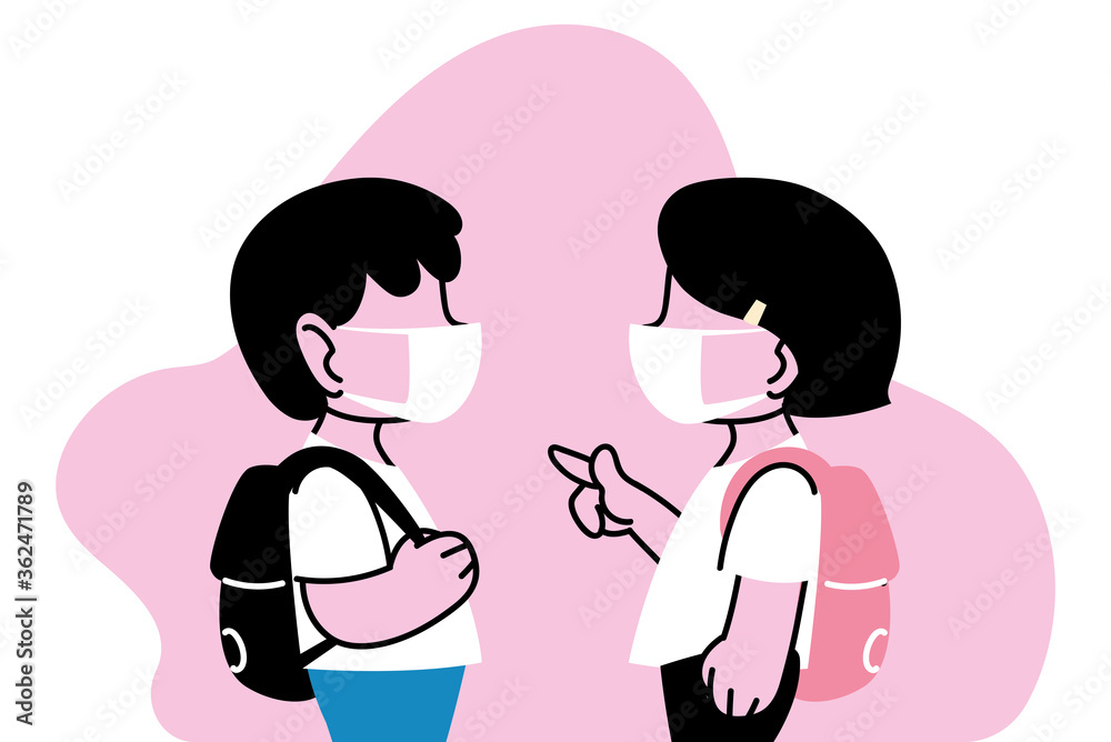 student children with mask talking student children with mask talking