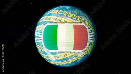 Yellow Warning Tape the Italy put mask to fight to fight against coronavirus