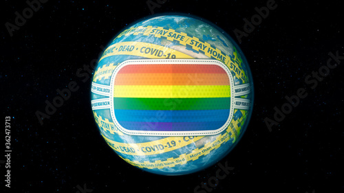 Yellow Warning Tape the LGBTQ+ put mask to fight to fight against coronavirus