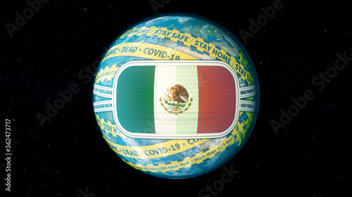 Yellow Warning Tape the Mexico put mask to fight to fight against coronavirus