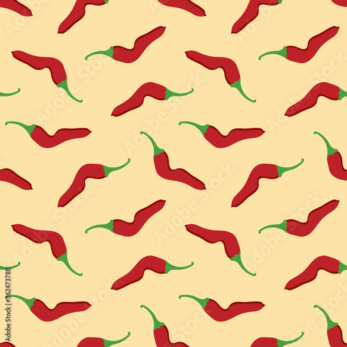 Vector seamless pattern background with hot red chili pepper. 